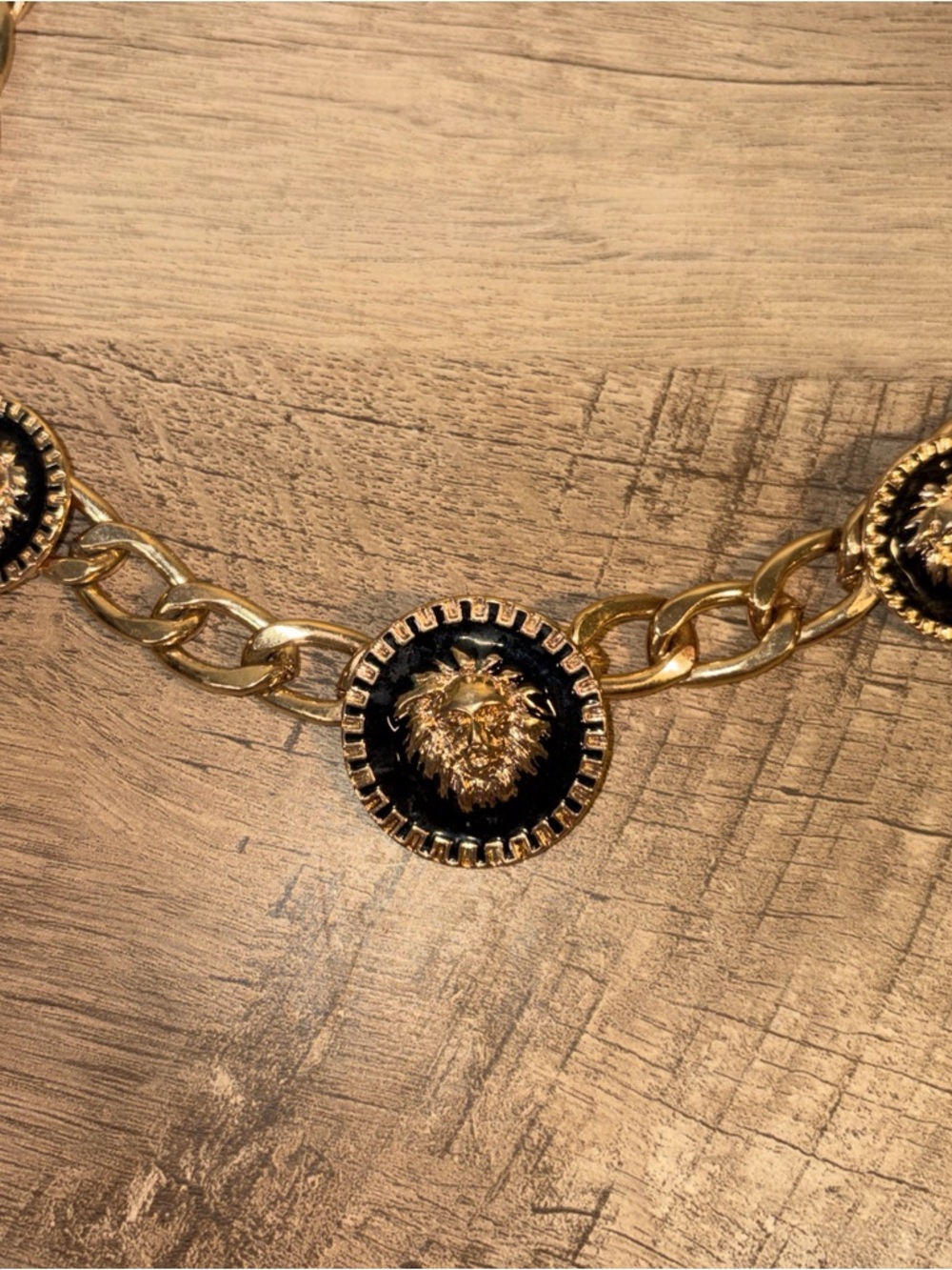 Lion Head /Cuban Chain Linked Necklace/Black Enamel/Gold - Picture 8 of 8